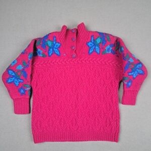 Vintage Catherine Lover Wool Floral Knit Women's Sweater Size‎ Medium ¾ Sleeve